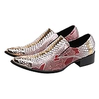 Mens Dress Smoking Loafers Genuine Fish-Scale Pattern Leather Lined Cap Metal Toe Formal Slip On Italian Luxury Handmade Prom Wedding Shoes
