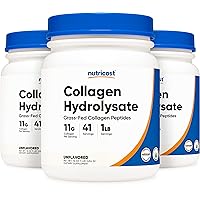 Nutricost Pure Collagen Hydrolysate (Bovine) Powder (3 Pack) - Grass Fed Bovine Collagen, 1LB Each