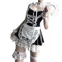 mzenuop Maid Outfit Halloween Maid Dress Cosplay Sweet Classic Apron Maid Costume with Socks