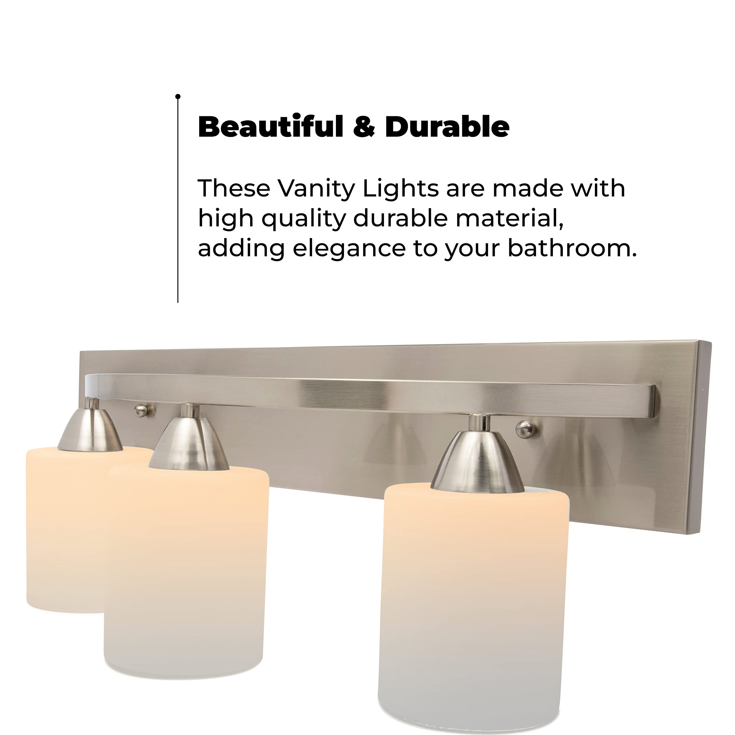Dorence | Bathroom Vanity Light Bar | Interior Bathroom Lighting Fixtures with Modern Glass Shade | Bathroom Lights Over Mirror | (Brushed Nickel, 3 Lights, E26 100W LED, Bulbs not Included)