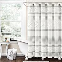 Urban Diamond Stripe Woven Tufted Eco-Friendly Recycled Cotton Shower Curtain, 72