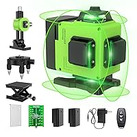 16 Lines Laser Level 360 Self Leveling, 4x360° 4D Green Beam Cross Line Lazer Level with 2 Batteries,360°Horizontal/Vertical Line Laser Remote Control for Tiling Floor Construction and Picture Hanging