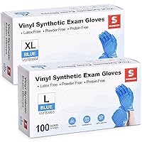 Schneider Vinyl Synthetic Exam Gloves, Large + XL | Blue, 4mil, Gloves Disposable Latex-Free, Medical Gloves, Cleaning Gloves, Food-Safe for Cooking & Food Prep, 100-ct Box [2-Box Bundle]