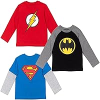 DC Comics Justice League Batman Superman The Flash 3 Pack Hangdown Long Sleeve T-Shirts Toddler to Big Kid