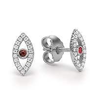 0.15 Carat Diamond and Red Ruby Evil Eye Stud Earrings for Women in 18k Gold (D-F, VS1-VS2, cttw) Puch Back Jewish Jewelry by Baltinester Jewelry