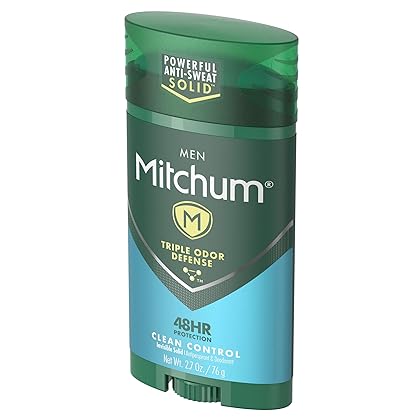 Mitchum Antiperspirant Deodorant Stick for Men, Triple Odor Defense Invisible Solid, 48 Hr Protection, Dermatologist Tested, Clean Control, 2.7 oz
