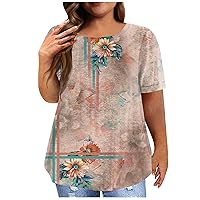 Women's Plus Size Tops Short Sleeve Crew Neck Tunic Fashion Graphic Tees Spring Comfortable T-Shirts Clothes