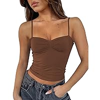 Cioatin Women Y2K Sweetheart Neck Crop Cami Tops Sleeveless Spaghetti Strap Pleated Bustier Backless Going Out Tank Top