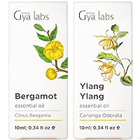 Bergamot Oil for Hair & Organic Ylang Ylang Essential Oil for Skin Set - 100% Natural Therapeutic Grade Essential Oils Set - 2x0.34 fl oz - Gya Labs