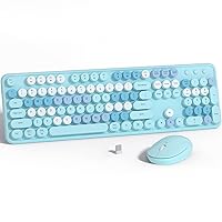 Wireless Computer Keyboard and Mouse Combo, NEOBELLA Blue Colorful Typewriter Floating Round Keycaps Clicky USB Receiver Keyboard and Mouse Set with Power Switch for PC Laptop Tablet(Blue-Colorful)