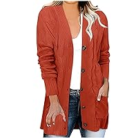 Women 2023 Fall Oversized Sweater Outwear Button Down Cable Knit Cardigan Casual Long Sleeve Open Front Jumpers Coat