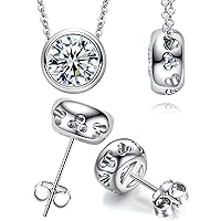 4cttw Moissanite Bezel Pendant Necklace and Earrings for Women Platinum Plated Sterling Silver Necklace and Earring Studs Jewelry Sets Engagement Anniversary Promise Christmas Birthday Gift