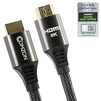8K60-48Gbps HDMI Cable 6ft Certified Ultra-High-Speed 4K120 - HDR 10, eARC, & HDCP 2.2 + 2.3 - Woven Jacket, Black & Silver, 2 Meter(Approx. 6.6ft)