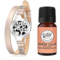 Wild Essentials Arbol Tree Essential Oil Leather Wrap Bracelet Diffuser Kit, Gift Set, with Inner Calm Essential Oil Blend, 12 Pads, Customizable Color Changing Perfume Jewelry, Aromatherapy