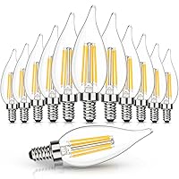 MAXvolador Dimmable E12 Candelabra LED Bulb 40 Watt Equivalent, Soft Warm White 2700K, Chandelier Light Bulb, 4W 450LM Flame Tip LED Filament Candle Base Bulbs, 12-Pack