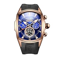 REEF TIGER Sport Watches for Men Rose Gold Tone Tourbillon Wrist Watches Rubber Strap RGA3069 (RGA3069-PLB)