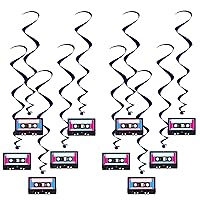 Beistle 10 Piece 80's Theme Cassette Tape Swirls 1980's Retro Hanging Whirl Decorations, 39