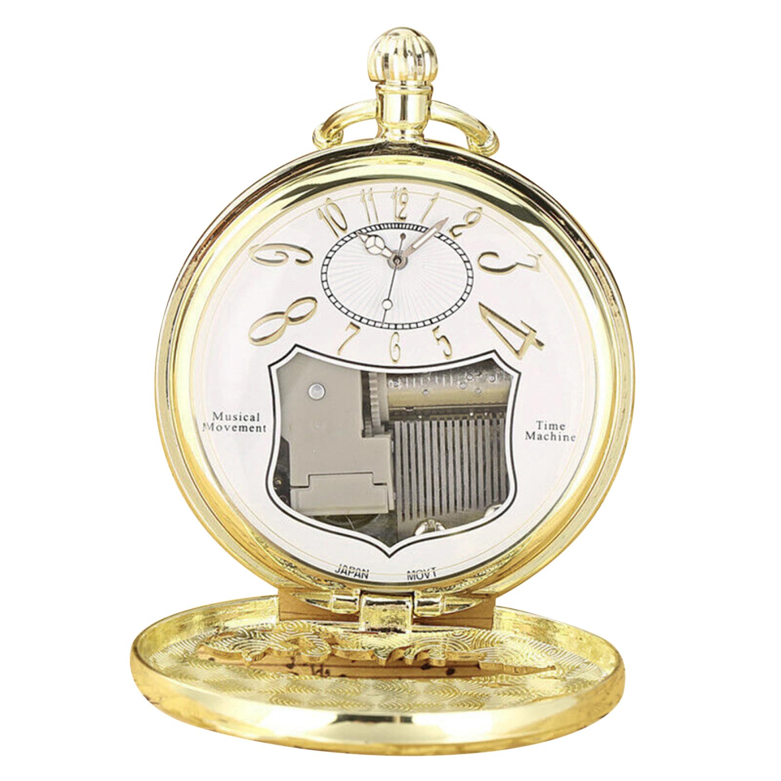 TECKEEN Music Pocket Watch, Can Play The Music, Vintage Time Pocket Watch Movement Running Train On Case