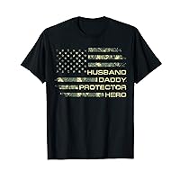 Fathers Day Gifts Shirts For Husband Hubby Dad Tee Mens Husband Daddy Protector Hero Fathers Day Camo American Flag T-Shirt