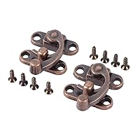 dophee 2-Pack Antique Right Hook Hasp Latch, Retro Red Bronze Tone Latch Buckle Clasp Horn Lock for Wooden Jewelry Box Toolbox Suitcase Furniture Hardware