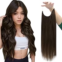 Fshine Brown Hair Extensions Wire Human Hair Extensions Hidden Wire Extensions Human Hair Darkest Brown Remy Straight Fishing Line Human Hair Extensions Brown 18inch 80g