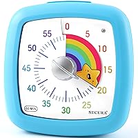 Secura 60-Minute Visual Timer, Timer for Kids with Rainbow Pattern, Kitchen Timer with Pause Function, Pomodoro Timer, Countdown Timer for Classroom, Kitchen, Office (Blue & Star)