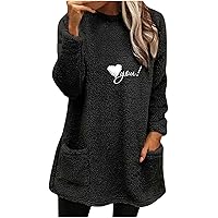 Women’s Trendy Fleece Shirts Round Neck Heart Print Cute Sherpa Sweatshirts Long Sleeve Casual Soft Winter Tops