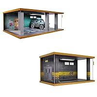 1/24 Scale and 1/24 Scale Display Case Hot Wheels Display Case Car Garage Moldel with LED Light and Acrylic Cover Wooden Diecast Car Show Case 3 Parking Spaces Green