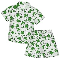 visesunny Toddler Boys 2 Piece Outfit Button Down Shirt and Short Sets St Patricks Day Green Clover Dots Boy Summer Outfits