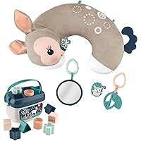 Fisher-Price Tummy Time Fawn Wedge [Amazon Exclusive] + Fisher-Price Baby's First Blocks Navy Fawn, Set of 10 Blocks for Stacking and Sorting Play [Amazon Exclusive]