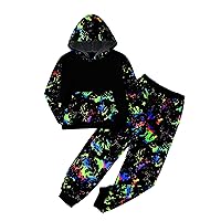 Floerns Boys 2 Piece Outfit Reflective Ink Splatter Long Sleeve Hoodie With Sweatpants Set
