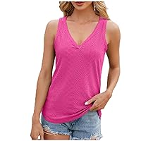 2024 Sexy V Neck Tank Tops Women Eyelet Embroidery Sleeveless Shirts Summer Casual Loose Fit Vacation Vest Blouses