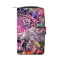 Tiger Head with Creative Abstract Element Womens Leather Wallets Slim Card Holder Purse RFID Blocking Bifold Clutch Handbag Zippered Pocket