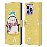 Head Case Designs Yellow Kawaii Christmas Penguins Leather Book Wallet Case Cover Compatible with Apple iPhone 14 Pro Max