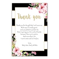 30 Thank You Cards Notes Watercolor Flowers Pink Gold Black Baby Shower Cards + 30 White Envelopes