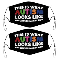 This is What Autism Looks Like Kids Face Mask Set of 2 with 4 Filters Washable Reusable Adjustable Black Cloth Bandanas Scarf Neck Gaiters for Adult Men Women Fashion Designs
