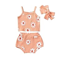 Hnyenmcko Newborn Baby Girl Clothes Floral Print Sleeveless Knit Romper Ruffle Bloomer Shorts Headband Set Summer Outfits