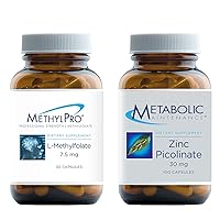 MethylPro L-Methylfolate (7.5mg, 30 Capsules) + Zinc Picolinate (100 Capsules) - 2-Product Bundle with Active Methyl Folate (5-MTHF) + Immune Support Zinc Picolinate 30mg Zinc Supplement