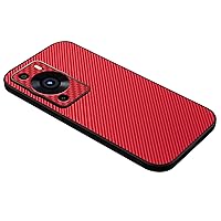 Slim Case for Huawei P60/ P60 Pro, Carbon Fiber Back Phone Case Lens Protection Scratch & Anti Fingerprints Cover Light and Thin Design Support Magnetic Charging,Red,P60 Pro