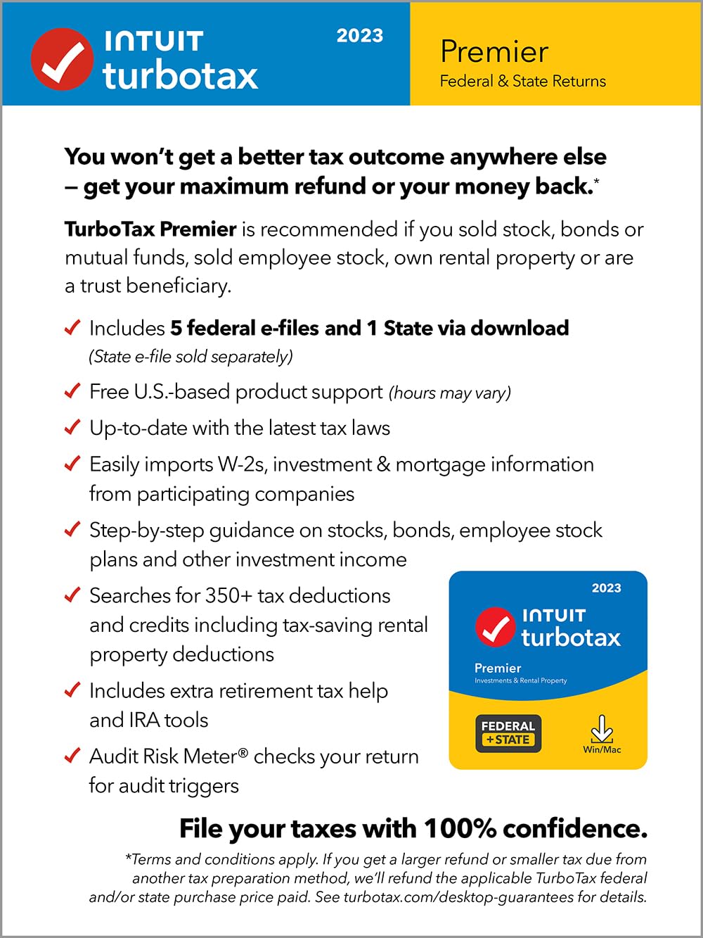 TurboTax Premier 2023 Tax Software, Federal & State Tax Return [Amazon Exclusive] [PC/Mac Download]