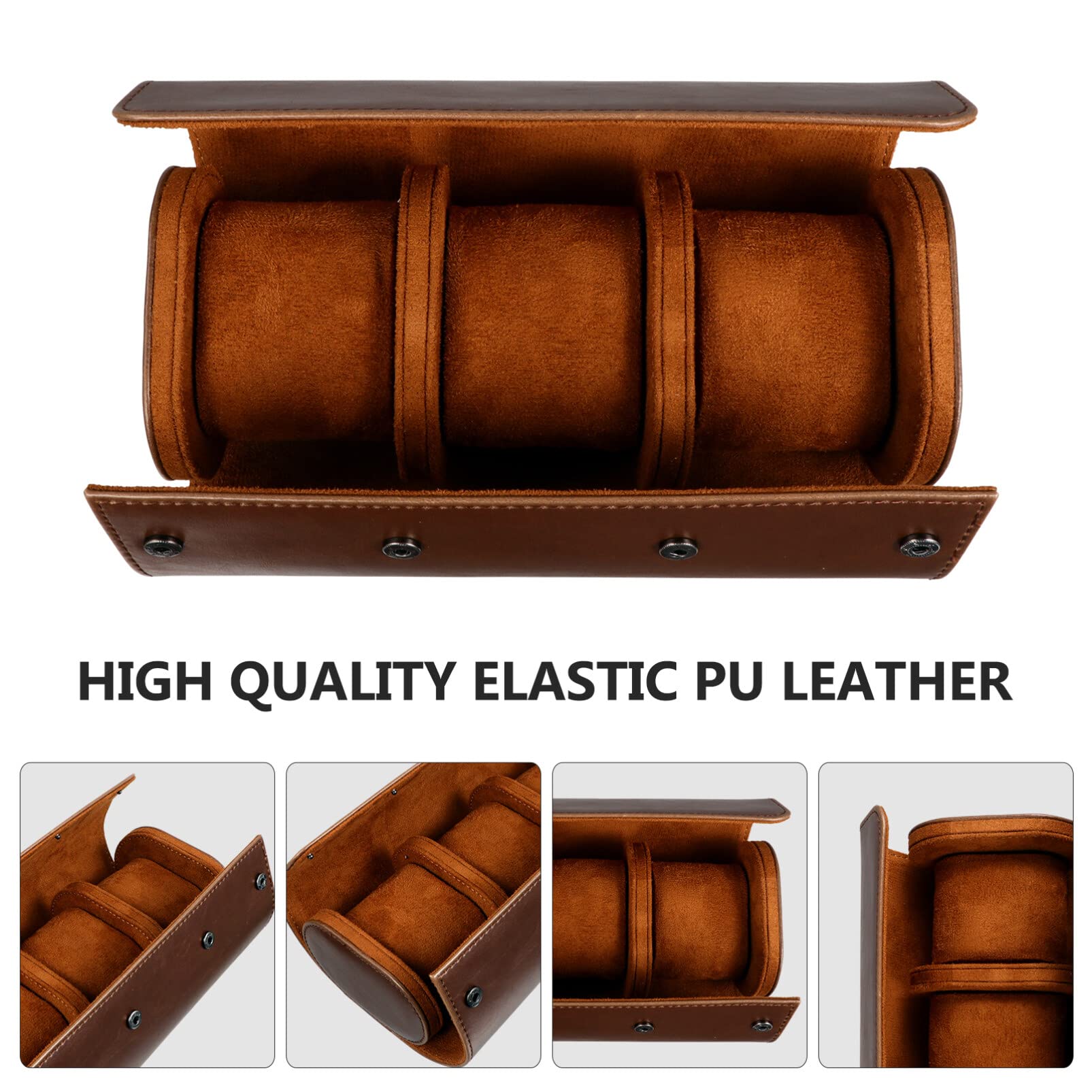 ULTECHNOVO Watch Box Storage Roll, 3 Slots Elastic PU Watch Case- Leather Vintage Display Case Organizer for Watch Jewelry, Portable Use for Traveling