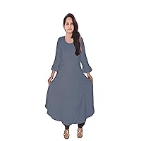 Women's Long Dress Grey Tunic Indian Umbrella Frock Suit Kurti Plus Size