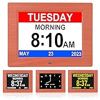 8 inch Digital Day Dementia Clock for Seniors, Medication Reminders Calendar Clock with Day, Week, Date Time for Elderly Vision Impaired, Memory Loss,Recalling Classics Mahogany Grain
