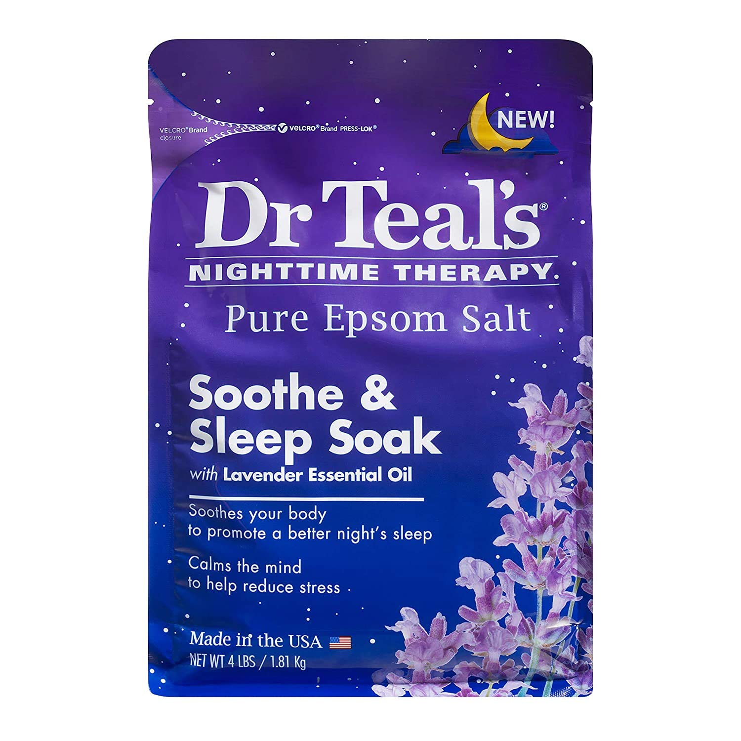 Dr Teal's Epsom Salt 4-pack (16 lbs Total) Nighttime Therapy Soak with Lavender Essential Oil