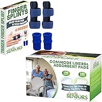 Finger Splints for Trigger Finger & 100 Commode Liners With Absorbent Pads - Finger Brace for Arthritis, Injury, Sprain & Pain for Index, Middle & Ring Finger - Strong Portable Toilet Bag Odor Control
