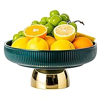 Ceramic Fruit Bowl, 11 Inch Dinner Table and Tea Coffee Pedestal Tray，Elegant and Practical Bread and Fruit Footed Bowls, Salad or Dessert Display Trays for Parties(Green).