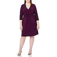 Star Vixen Women's Plus-Size 3/4 Sleeve Fauxwrap Dress, Purple Solid, 2X