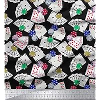 Soimoi 58 Inches Wide Cotton Cambric Fabric Poker Card Print Sewing Material by The Yard-Black