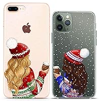 Matching Couple Cases Compatible for iPhone 15 14 13 12 11 Pro Max Mini Xs 6s 8 Plus 7 Xr 10 SE 5 Art Clear Cover Coffee Girly Flexible New Year Slim fit Winter Print Snowy Xmas Cute Design