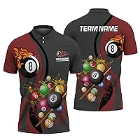 Women's 8 Ball Pool Golf Shirt Custom Burning Flame 8 Ball Collared Shirt for Billiard Team 3D Pool Themed Outfit